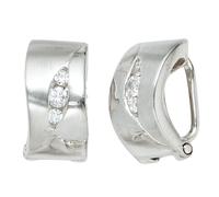Ohrclips 925 Sterling Silber rhodiniert mattiert 6 Zirkonia Ohrringe Clips