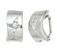 Ohrclips 925 Sterling Silber rhodiniert teilmattiert 6 Zirkonia