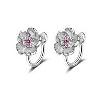 Ohrclips für Damen und Mädchen, 925er-Sterlingsilber mit rosa Kirschblüten, Sterling Silber