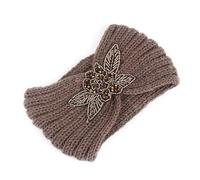 Ohrenwärmer Haarband Winterwärmer for Damen, gestricktes Stirnband mit Ohren, Turban, breite Häkelschleife, dehnbares Strass-Haarband, Haarschmuck Für den Sport(Coffee)