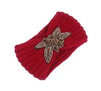 Ohrenwärmer Haarband Winterwärmer for Damen, gestricktes Stirnband mit Ohren, Turban, breite Häkelschleife, dehnbares Strass-Haarband, Haarschmuck Für den Sport(Wine red)