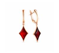 Ohrhänger aus 925 Sterlingsilber mit cognacfarbenen, rautenförmigen Bernsteinen rotvergoldet Golders