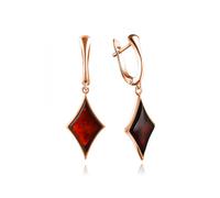 Ohrhänger aus 925 Sterlingsilber mit cognacfarbenen, rautenförmigen Bernsteinen Vergoldet Kaufbei Schmuck