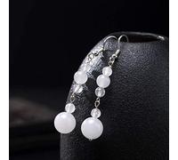 Ohrhänger für Damen, S925 Silber, natürlicher weißer Chalcedon, Pferd, rosa Lapislazuli, Kugelperlen-Ohrringe, Ohrringe im antiken Stil (weiße Jade, Einheitsgröße)