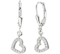 Ohrhänger Herz 925 Sterling Silber 32 Zirkonia Ohrringe Boutons Herzohrringe