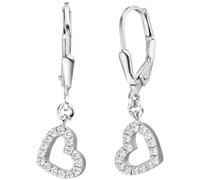 Ohrhänger Herz 925 Sterling Silber 32 Zirkonia Ohrringe Boutons Herzohrringe