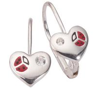 Ohrhänger Marienkäfer Kinder rot schwarz Herz mit synth. Zirkonia Sterlingsilber