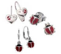 Ohrhänger Marienkäfer Kinder rot schwarz Herz mit synth. Zirkonia Sterlingsilber