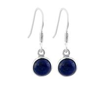 Ohrhänger mit natürlichem Lapislazuli-Edelstein (24 x 8 mm) | Gefertigt aus 925er Sterlingsilber, versilbert | Runder Stein, schlichter, minimalistischer Stil | Für Damen und Mädchen | LK_RDG_00017