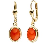 Ohrhänger oval 333 Gold Gelbgold 2 Korallen orange Ohrringe Goldohrringe