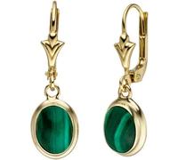 Ohrhänger oval 585 Gold Gelbgold 2 Malachite grün Ohrringe Goldohrringe