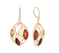 Ohrhänger rosévergoldet aus 925 Silber mit Kirschbernstein, Bernstein, Zitronenbernstein