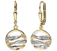 Ohrhänger rund 333 Gold Gelbgold bicolor matt mit Zirkonia Ohrringe Goldohrringe
