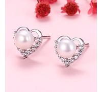 Ohrhänger Silber 925, S925 Silber Ohrringe Funkelnd Zirkon Herz Ohrstecker Mode Kristall Ohrstecker Perle Kleine Ohrstecker Charme Schmuck Für Frauen Freundin