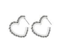 Ohrring im Herz-Design ♥ ummantelt mit gedrehter Kette - Edelstahl (Silber) - Silber