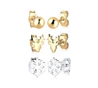 Ohrring-Set ELLI "2er Set Bi-Color Rentier Schneeflocke Silber", bunt, Ohrringe, Damen, onesize, ohne Stein, Silber 925 (Sterlingsilber), Ohrring-Set (810923-0)