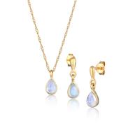 elli. PREMIUM Schmuckset Mondstein Tropfen Kette Ohrhänger 925 Silber, gold Gold
