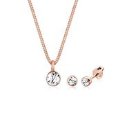 Ohrring und Ketten Set ELLI "Schmuckset Kette Stecker Glas Kristalle Weiß 925 Sterling Silber" Gr. 45, rosa (rosegold), Schmuck_Sets, Damen, 45 (83329445-45) rosegold