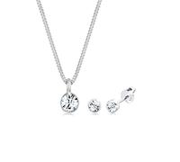 Ohrring und Ketten Set ELLI "Schmuckset Kette Stecker Glas Kristalle Weiß 925 Sterling Silber" Gr. 45, silber, Schmuck_Sets, Damen, 45 (77833214-45) silber