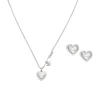 Ohrring und Ketten Set EMPORIO ARMANI "Mulitpack Schmuck Geschenk Metall JEWELRY", weiß (metallfarben, kristallweiß, perlmuttfarben, kristallweiß), Schmuck_Sets, Damen, Metall, glitzernd, glänzend, mi