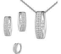 Ohrring und Ketten Set FIRETTI "Multipack Schmuck Geschenk Silber 925 Creolen Halskette mit Anhänger", silber (silberfarben, kristallweiß, kristallweiß), Schmuck_Sets, Damen, Silber 925 (Sterlingsilbe