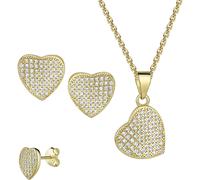 Ohrring und Ketten Set FIRETTI "Multipack Schmuck Geschenk Silber 925 Ohrstecker Halskette Herz", gold (gelbgoldfarben, kristallweiß, kristallweiß), Schmuck_Sets, Damen, Silber 925 (Sterlingsilber), O