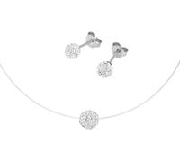 Ohrring und Ketten Set FIRETTI "Multipack Schmuck Geschenk Silber 925 Ohrstecker Halskette Kugel", silber (silberfarben, kristallweiß, kristallweiß), Schmuck_Sets, Damen, Nylon, Silber 925 (Sterlingsi