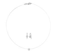 Ohrring und Ketten Set FIRETTI "Schmuck Geschenk Silber 925 Ohrringe Halskette mit Anhänger Solitär", silber (silberfarben, weiß, kristallweiß, kristallweiß), Schmuck_Sets, Damen, Nylon, Silber 925 (S