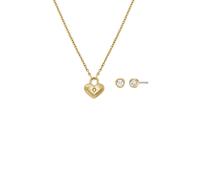 Ohrring und Ketten Set FOSSIL "Mulitpack Schmuck Geschenk Edelstahl JEWELRY", gold (gelbgoldfarben, kristallweiß, kristallweiß), Schmuck_Sets, Damen, Edelstahl, glitzernd, glänzend, mit Glasstein (228