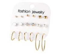 Ohrringe 9 Paar Creolen für Mädchen Frauen Multipack Perle Twisted Small Big Creolen Ohrring Packs Set Mode Trendy Ohrringe Schmuck für Geburtstagsfeier Geschenk Vier Zinken Ohrringe (Gold, One Size)