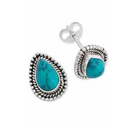 Ohrringe 925 Sterling Silber - Ohrstecker mit Türkis Edelstein - mantraroma - Orientalisch, Aufwändig, Ausgefallen - Damen, Erwachsene, Hochwertig, Hypoallergen, Handwerklich verarbeitet - 10459517031