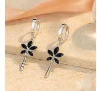 Ohrringe aus 925er Sterling-Silber, Creole hängend mit schwarzen Blättern