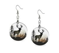 Ohrringe aus Holz mit Hirsch-Silhouette, leicht, baumelnd, ethnisch, geometrisch, rund, Vintage-Retro-Schmuck, Geschenk für den täglichen Gebrauch, Hochzeit, Party, Abschlussfeier