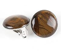 Ohrringe Aus Stein,Natürliche Tigerauge-Stein-Ohrringe Für Frauen, Einfacher Runder Ohrschmuck, Silbrige, Nicht Durchstochene Ohren Damen-Ohrclips, Reinigen Sie Das Magnetfeld, Stilvolles Pendeln