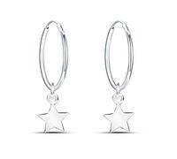 Ohrringe aus Sterling-Silber 925, mit Anhänger, Stern, Creolen, Durchmesser 14 mm, für Damen und Mädchen