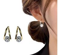 Ohrringe aus Sterlingsilber, Ohrringe, Creolen, runde Ohrstecker mit Diamanten, unregelmäßige Zirkon-Ohrschnallen, weibliche 925-Silber-Nadelblitz-Diamantohrringe mit Aufbewahrungsbox (Perle) (Color :