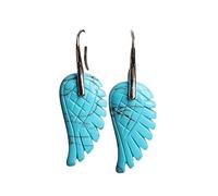 Ohrringe Damen,Blaue Türkisfarbene Tropfenohrringe Mit Geschnitztem Engelsflügel-Anhänger, Baumelnde Hakenohrringe, Edelsteinohrringe, Heilkristall, Gleichgewicht, Amulett, Schmuck, Geschenk Für