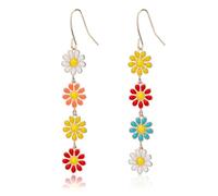 Ohrringe Damen Gänseblümchen, 6,2x1cm Lange Baumelnde Blumenohrringe Gänseblümchen-Sonnenblumen-Ohrringe Baumelnde Gänseblümchen Ohrringe Hakenohrringe für Frauen und Mädchen(Bunt)