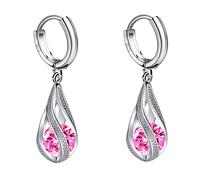 Ohrringe Damen Ohrhänger Ohrringe Hängend für Damen Mode Mode Ohrringe Edelstahl Runde Ohrringe Frauen Kreative Ohrringe Baumelnde Kristall Ohrringe Magnetische Creolen Für Männer (Pink, One Size)