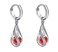 Ohrringe Damen Ohrhänger Ohrringe Hängend für Damen Mode Mode Ohrringe Edelstahl Runde Ohrringe Frauen Kreative Ohrringe Baumelnde Kristall Ohrringe Magnetische Creolen Für Männer (Red, One Size)