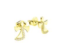 Ohrringe Engel Gold Zirkonia Ohrstecker für Kinder Mädchen Silber 925 mit Engeln Stecker klein Schutz-Engel Flügel mit Steinen Zirkonia Engelchen indivuelle Etuigravur