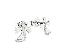 Ohrringe Engel Silber 925 Zirkonia Ohrstecker Silber für Kinder Mädchen mit Engeln Stecker kurz Schutz-Engel Flügel mit Steinen Zirkonia Engelchen indivuelle Etuigravur
