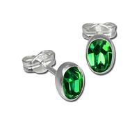 Ohrringe für Damen Ohrstecker 925 Sterling Silber oval Zirkonia grün D4SDO552G Ohrstecker