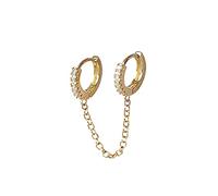 Ohrringe für Damen Schmuck Geschenk Kettenohrringe für Frauen, doppeltes Piercing, baumelnde Kette, Huggie-Creolen, Zirkonia, Perlen, Ohrstecker für Frauen, Ohrstecker Für Ohrringe (A-Gold, One Size)