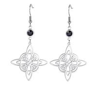 Ohrringe für Frauen Edelstahl Schwarz Birthstone Hexen Knoten Dreifacher Mond Keltischer Knoten Tropfen-Baumeln Ohrringe Wicca Pagans Schmuck (Silber 6)