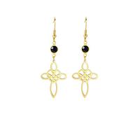 Ohrringe für Frauen Edelstahl Schwarz Birthstone Hexen Knoten Dreifacher Mond Keltischer Knoten Tropfen-Baumeln Ohrringe Wicca Pagans Schmuck (Gold 2)