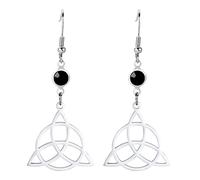 Ohrringe für Frauen Edelstahl Schwarz Birthstone Hexen Knoten Dreifacher Mond Keltischer Knoten Tropfen-Baumeln Ohrringe Wicca Pagans Schmuck (Silber 1)