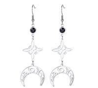 Ohrringe für Frauen Edelstahl Schwarz Birthstone Hexen Knoten Dreifacher Mond Keltischer Knoten Tropfen-Baumeln Ohrringe Wicca Pagans Schmuck (Silber 4)