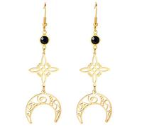 Ohrringe für Frauen Edelstahl Schwarz Birthstone Hexen Knoten Dreifacher Mond Keltischer Knoten Tropfen-Baumeln Ohrringe Wicca Pagans Schmuck (Gold 4)