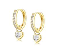 Ohrringe Gold, Ohrringe Silber 925 Hängend Creolen Gold Klein mit Herz Rund Zirkonia für Damen Mädchen Herren (gold-herz)